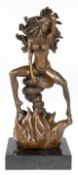 Bronze-Figur "Medusa in erotischer Pose sitzend", Nachguß, braun patiniert, bez. "Aldo Vitaleh", au