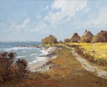 "Ostseeküste", Öl/ Lw., pastös aufgetragen, undeutl. sign. u.r., 40x51 cm, Rahmen