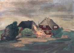 Schwerdtner, Paul (1911 Belgrad/ Pommern-1990 Dessau) "Gehöft am Bodden", Aquarell, sign. u.r. und