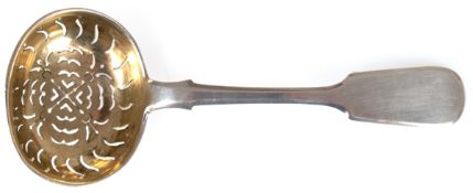 Zuckerstreulöffel, 84 Zolotniki Silber, vergoldet, Spatenform, 47 g, L. 16,3 cm