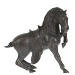 Skulptur "Pferd", wohl Japan, Bronze, braun patiniert, 30x31x12 cm