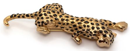 Brosche mit großen Panther, vergoldet und emailliert, Länge ca. 8,3 cm, 23,2 g