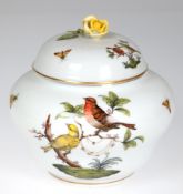 Herend-Deckeldose, Rothschild, mit Vogelmotiv und plastischer Blüte (best.), H. 16,5 cm