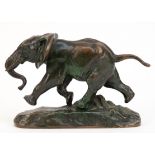 Figur "Laufender Elefant", Bronze, Nachguß, braun und grün patiniert, bezeichnet "Barye", H. 13,5
