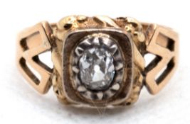 Ring um 1900, GG 585, ca. 4,8 g, ovaler Altschliffbrillant ca. 0,75 ct., RG 57, Innendurchmesser 18