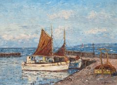 Brehm, Emil (1880-1954, tätig als Landschaftsmaler um 1930 in München) "Segelboote im Hafen", Öl/ L