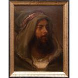 Maler des 19. Jh. "Beduine", Öl/ Platte, undeutl. sign. o.r. und dat. 1848, 36x26,5 cm, Rahmen