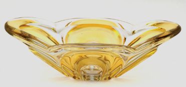 Murano-Schale, Klarglas mit gelber Einschmelzung, oval, 10x30x15 cm