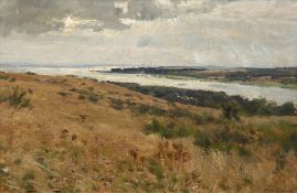 Müller-Kurzwelly, Konrad Alexander (1855 Chemnitz-1914 Berlin) "Blick aufs Meer", Öl/ Sperrholz, si