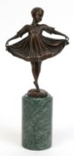 Bronze-Figur "Junges Mädchen im schwingenden Kleid", braun patiniert, bez. "F. Paris", auf runder S