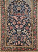 Isfahan, Persien, signiert, Korkwolle mit Seide auf Seide, schwarzgrundig, floral gemustert und Vo