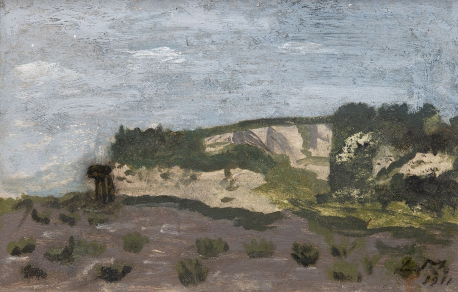 Monogrammist "Landschaft", Öl/ Karton, monogr. "LM" und dat. 1911, 27x40,5 cm, Rahmen