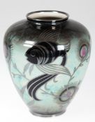 Vase, PMR Bavaria Jaeger & Co., Balusterform, umlaufende Darstellung von Fischen und Wasserpflanzen