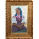 Maler Anf. 20. Jh. "Ukrainische junge Frau", Öl/ Lw., unsign., 78x42 cm, im Org. Rahmen, (das Gemäl