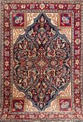 Kashan, rot/ blaugrundig, mit floralem Muster, 150x100 cm