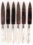 6 Obstmesser mit Perlmuttgriff und Nickel-Klinge, L. 16 cm