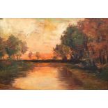 Impressionist "Sonnenuntergang", Öl/ Holz, unsign., 24x37 cm, Rahmen