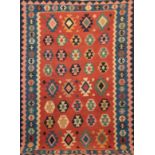 Kazak Kelim, rot/ blaugrundig, mit ornamentalem Muster, 170x120 cm