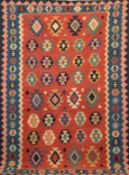 Kazak Kelim, rot/ blaugrundig, mit ornamentalem Muster, 170x120 cm