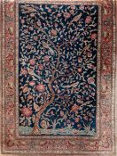 Ghom, Persien, Seide/ Seide, signiert, Lebensbaum mit Paradisvögeln auf blauem Grund, ca. 900.000 K