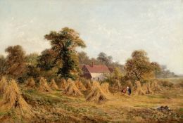 Hall, William Henry (1812-1880) "Sommerliche Landschaft-Erntezeit", Öl/ Lw., sign. u.l., 31x46 cm,