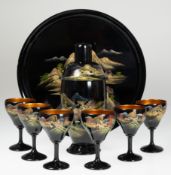 8-teiliges Set, Japan um 1970, dabei Cocktailshaker, H. 27 cm, 6 Martini-Gläser, H. 12 cm und Table