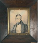 Biedermeier-Miniaturmalerei "Porträt des Franzis David Gordon (1821-1857", Aquarell, unsigniert, rü