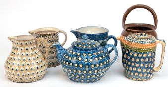 Konvolut Keramik, dabei 5x Bunzlau Keramik, 3 Krüge, 2 Kannen und 1 Henkelgefäß, teilweise best., G