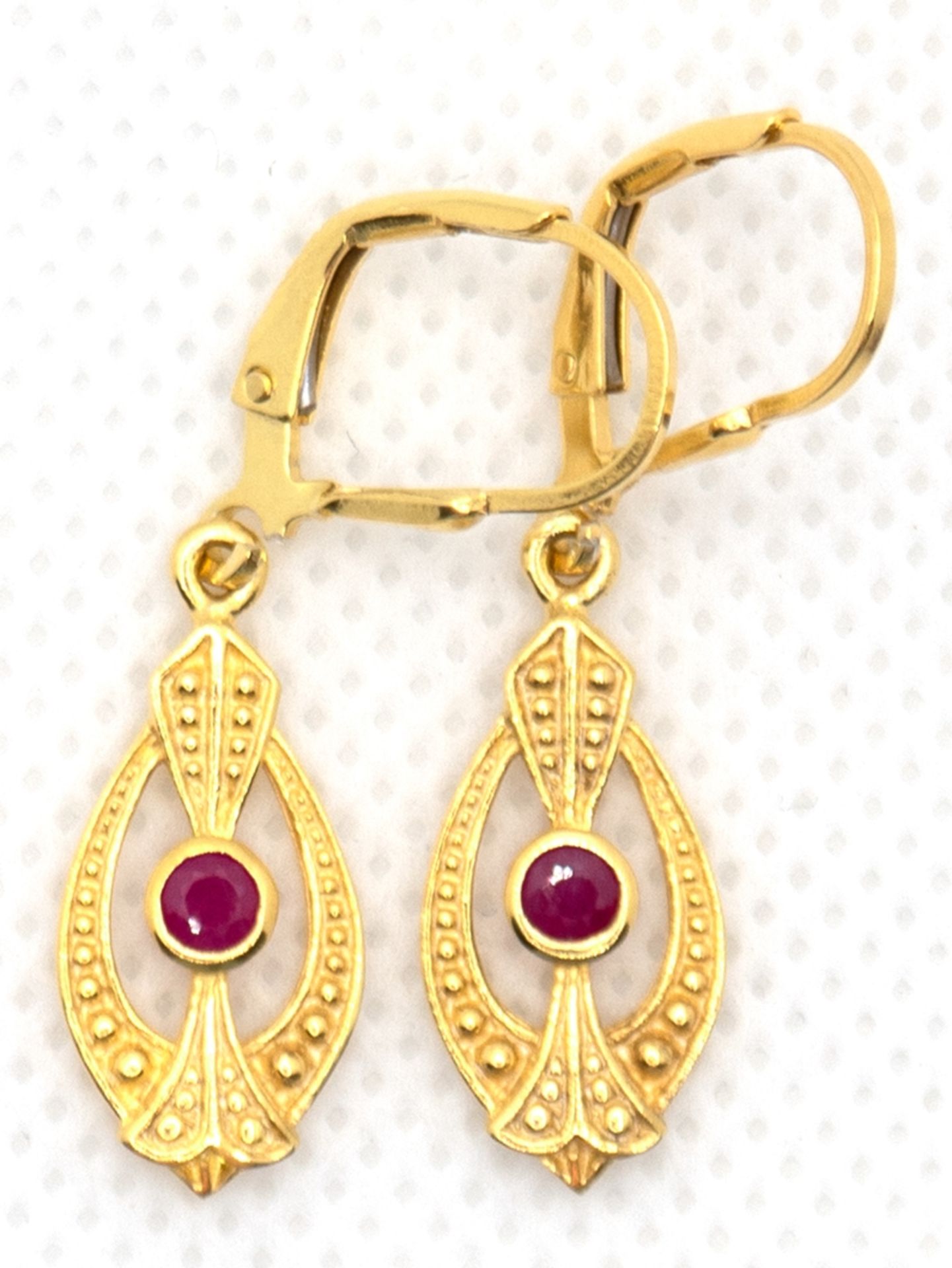 Ohrringe im Jugendstil, 925er Silber vergoldet, Rubine, Länge ca. 3,4 cm