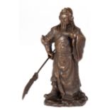 Bronze-Figur "Chinesischer Krieger mit Lanze", Nachguß, braun patiniert, bez. "Milo", H.17 cm