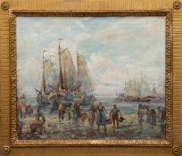 Hornemann, R. (Maler 1 Hälfte 20. Jh.) "Anlandende Fischerboote", Öl/ Lw., craqueliert, sign. u.r.,