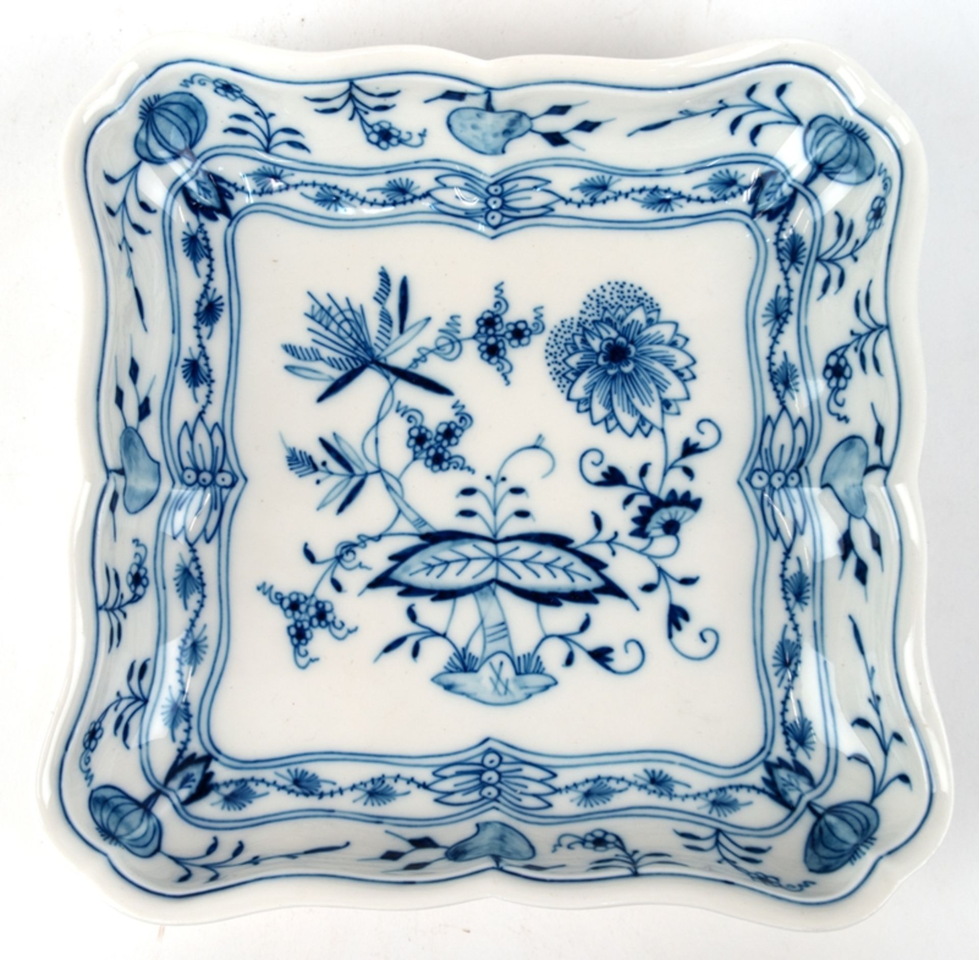 Meissen-Schale, quadratisch, Zwiebelmuster, Neuer Ausschnitt, 1. Wahl, 3,5x17,5x17,5 cm