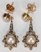 Ohrringe, 750er GG, Perlen ca. 6 und 7 mm, Brillanten 0,34 ct., in