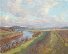 Scholz, Paul (1859-1940) "Landschaft mit Fluß", Öl/ Lw., sign. u.r., und dat.´51, 59x74 cm, Rahmen