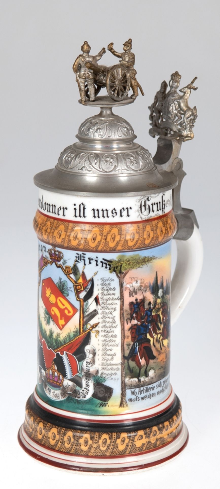 Reservistenkrug, Konon. Krimmel "a.m. Dienstzeit 1898-1900, 4. Batt. Feld Art. Rgt. 29 Ludwigsburg"