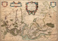 Karte "Marchionatus Brandenburgici Partes duae, Nova Marchia et Uckerana", altkolorierter Kupfersti
