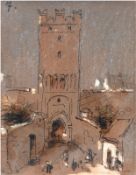 Woelfel, Adelheid (1823-1896) "Altes Rathaus" und "Torturm Frankenstein", Feder/ Aquarell und Gouac