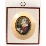 Miniatur "Ludwig van Beethoven", Öl/Bein, im Beinrahmen, ges. 10,3x9,3 cm