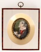 Miniatur "Ludwig van Beethoven", Öl/Bein, im Beinrahmen, ges. 10,3x9,3 cm