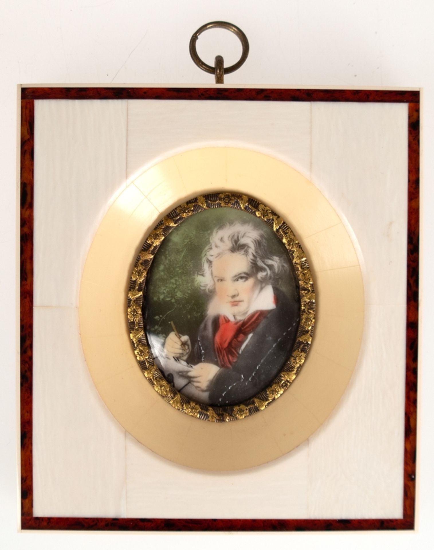 Miniatur "Ludwig van Beethoven", Öl/Bein, im Beinrahmen, ges. 10,3x9,3 cm