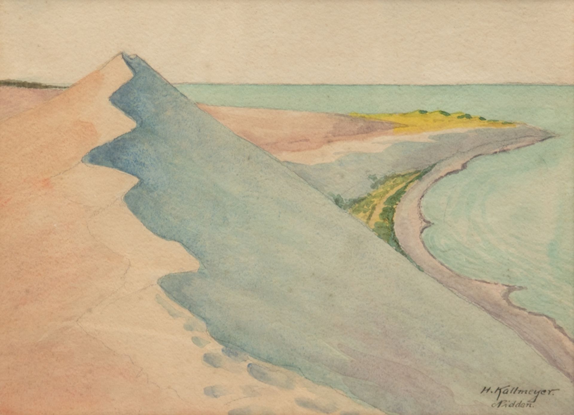 Kallmeyer, Hans Julius (1882 Erfurt-1961 Bayreuth) "Nidden - Große Düne" um 1910, Aquarell, sign mi