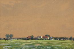 "Mecklenburger Landschaft", Gouache, undeutl. signiert, datiert 1913, 25,5x33 cm, im Passepartout