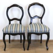 2 Louis-Philippe-Stühle, mahagonifarben, handpoliert, Sitz neu gepolstert, Biedermeier-Stoff, Ballo