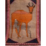 Bild-Teppich, Gabeh, mittig Antilope mit Kalb auf beigem Grund, 175x110 cm