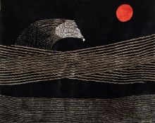 Bild-Teppich "Comet", Max Ernst (1891-1976), Wolle, schwarz/beige/rot, rückseitig eingestickter Kün
