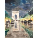 Maler des 20. Jh. "Paris- Champs Elyseés", Aquarell, unleserlich signiert und datiert (19)56 u.r.,