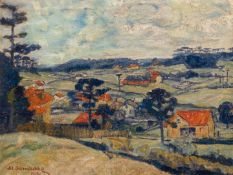 Schmischke, Julius (1890-1945) "Landschaft mit einzelnen Gehöften", Öl/ Lw., sign. u.l. und dat. ´3