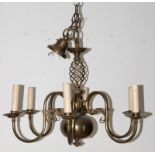 Deckenlampe, Messing, 6-flg., H. ca. 100 cm, Dm. 70 cm