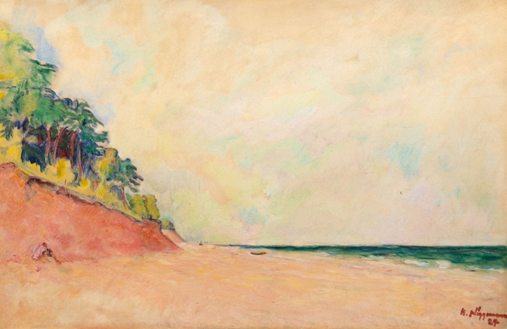 Nüggemann?  "Steilküste am Ostseestrand", Öl/ Karton, sign. u.r. und dat. ´24, 62x93,5 cm, Rahmen