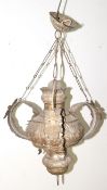 Barock-Lampe, 18. Jh., Kirchenampel, Messing versilbert, Balusterform mit gedrücktem, ornamentalem 